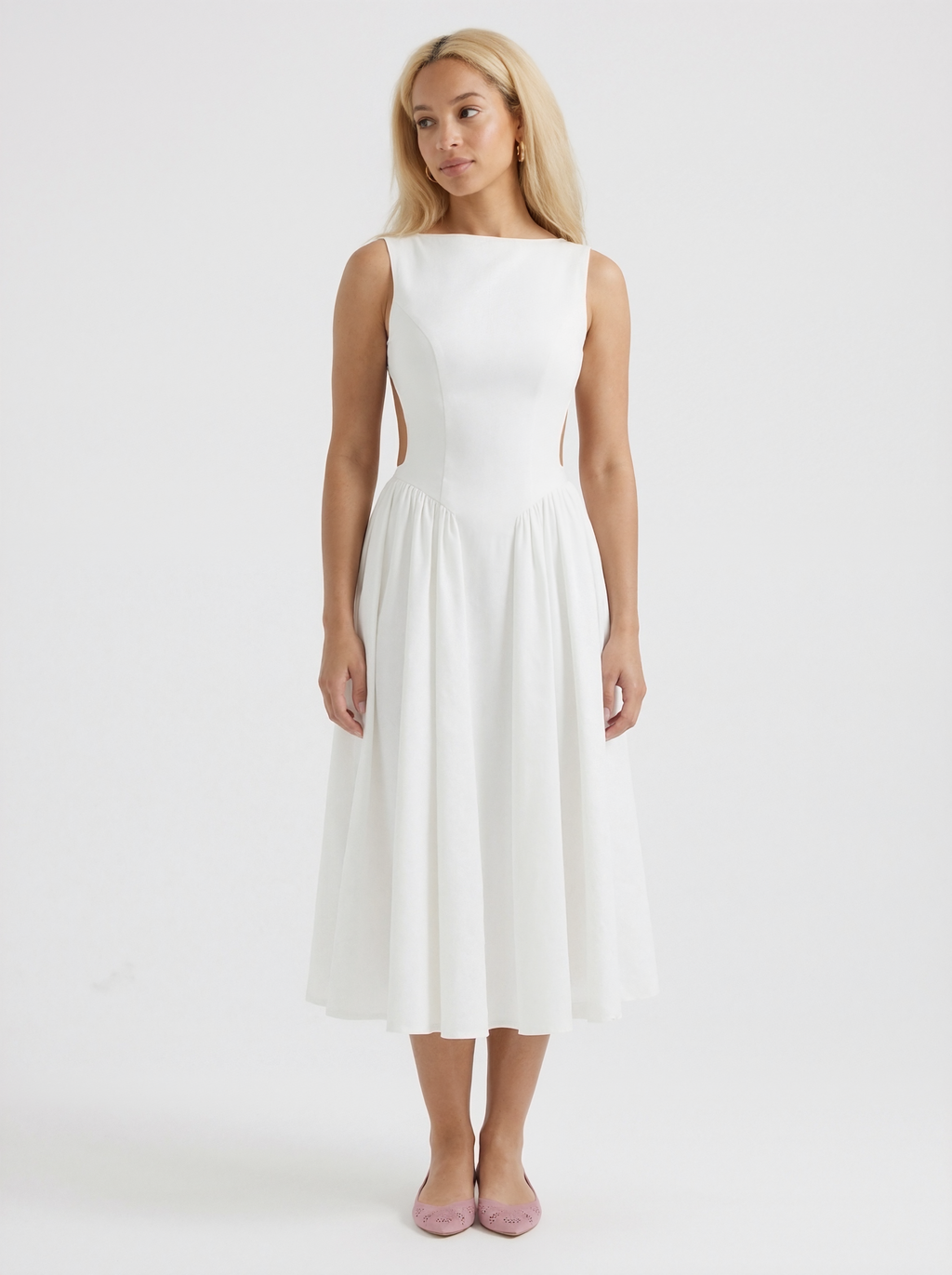 Pleated Cut Out Midi Dress