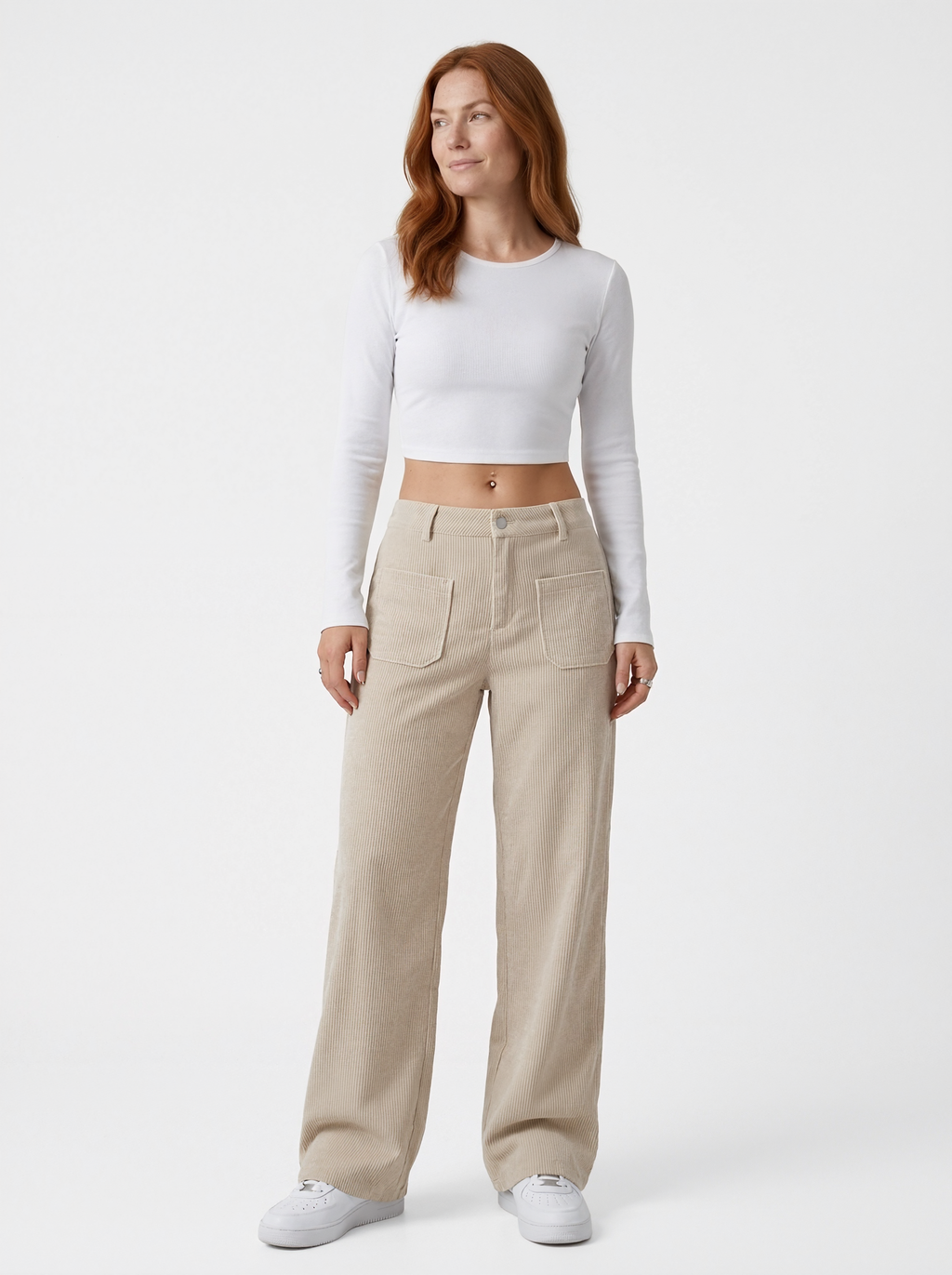 Ribbed Corduroy Wide Leg Trousers