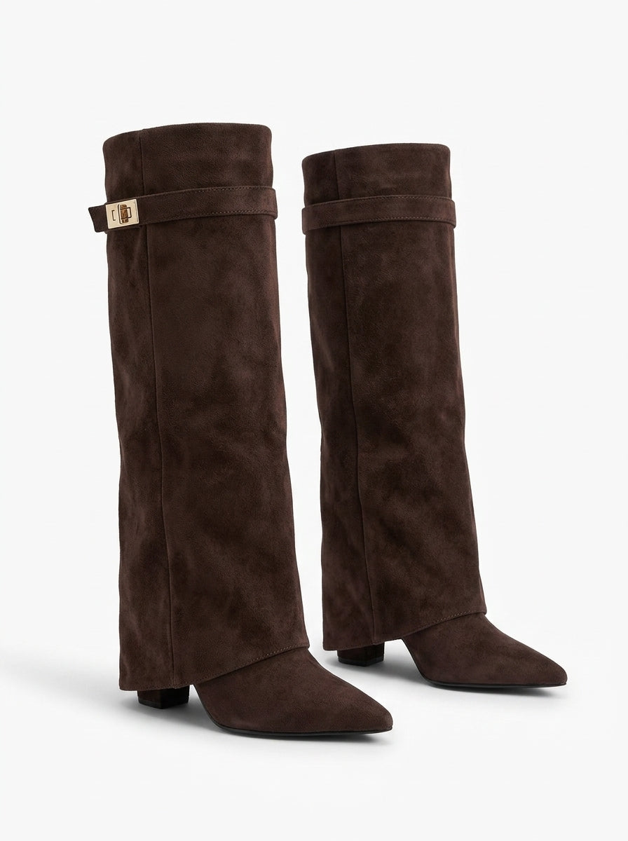 Suede Flap Detail Tall Boots