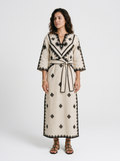 Embroidered Belted Kaftan Dress