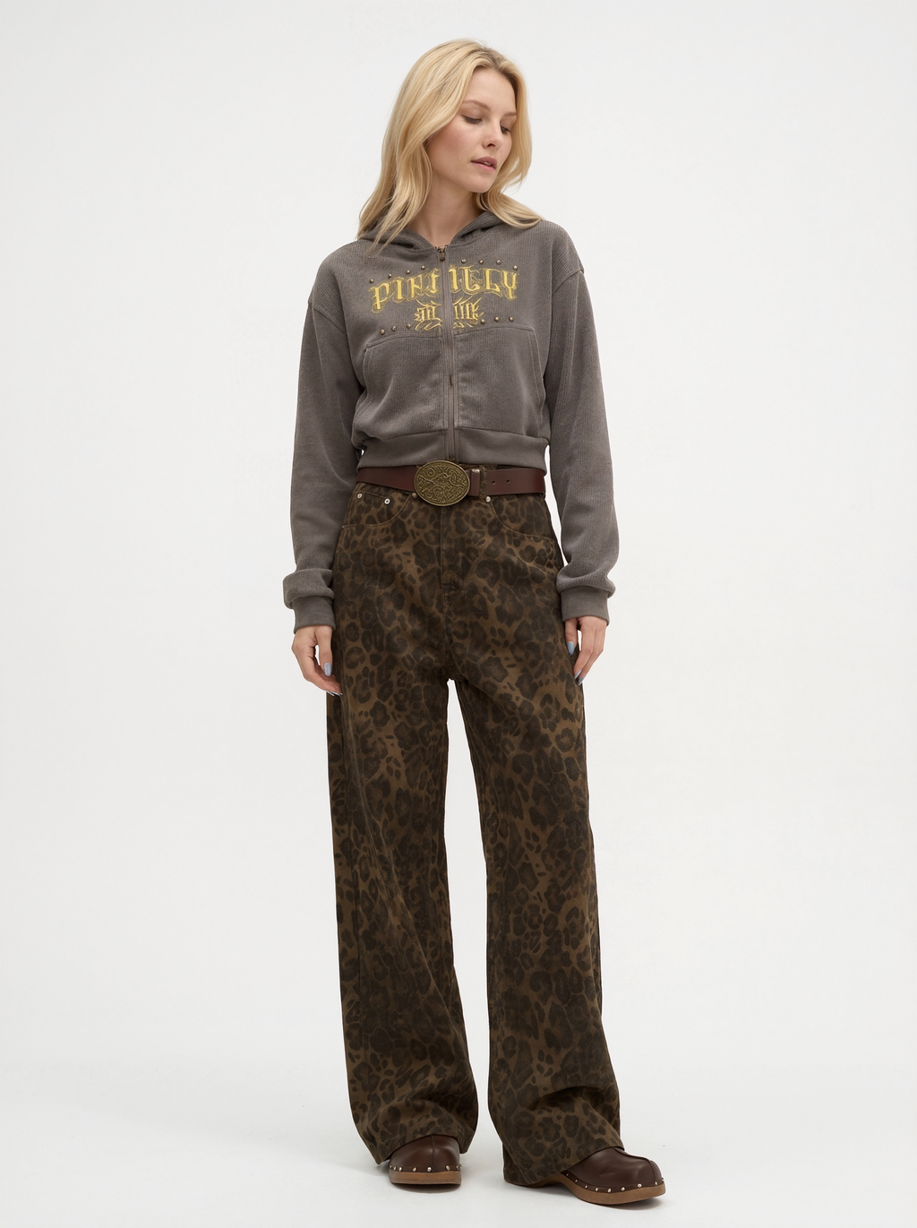 Leopard Print Wide Leg Jeans