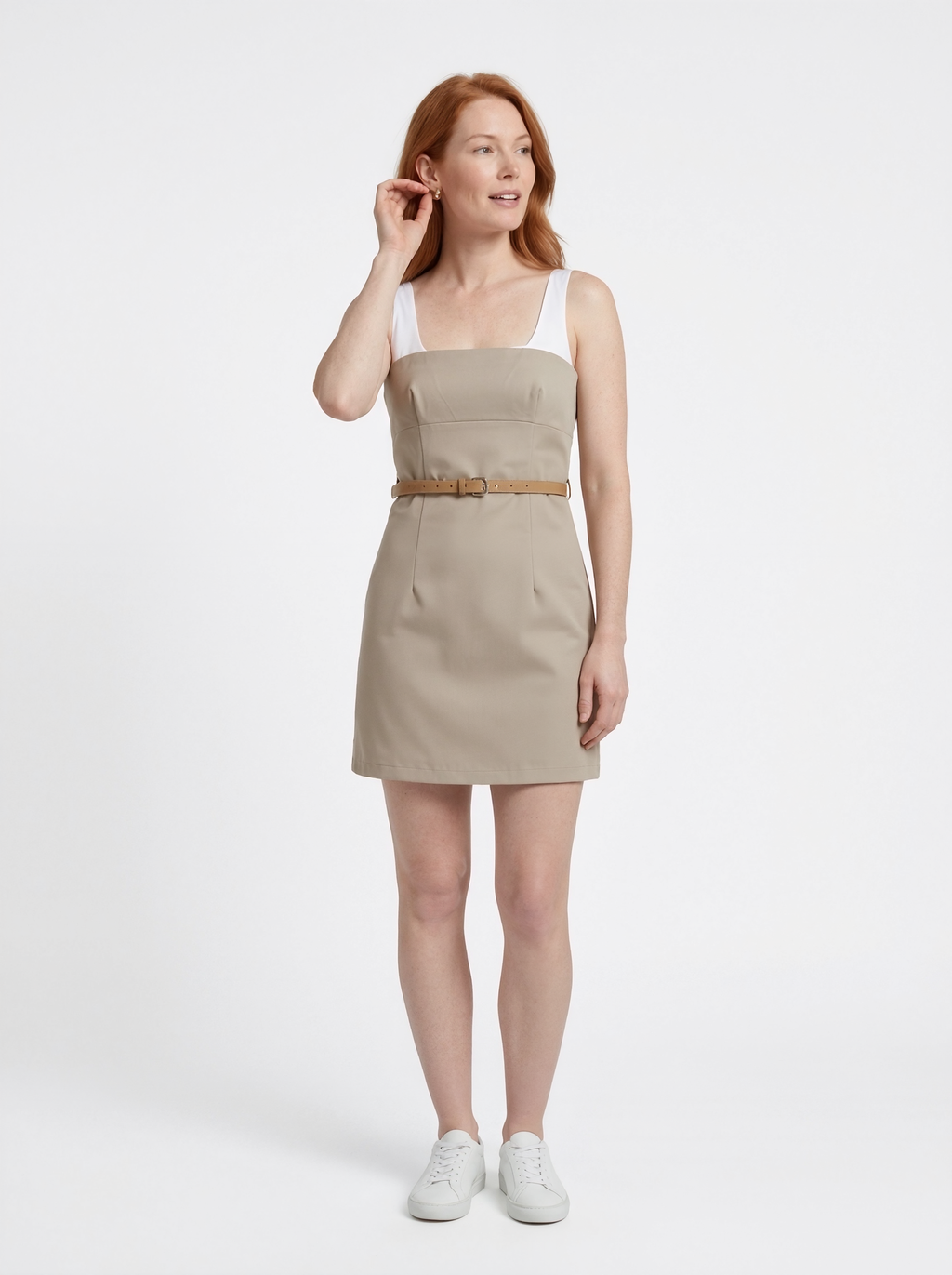 Belted Square Neck Mini Dress