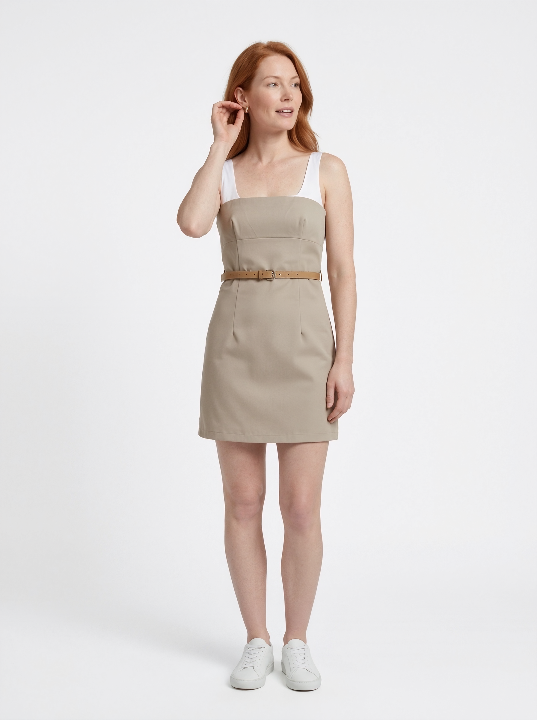 Belted Square Neck Mini Dress