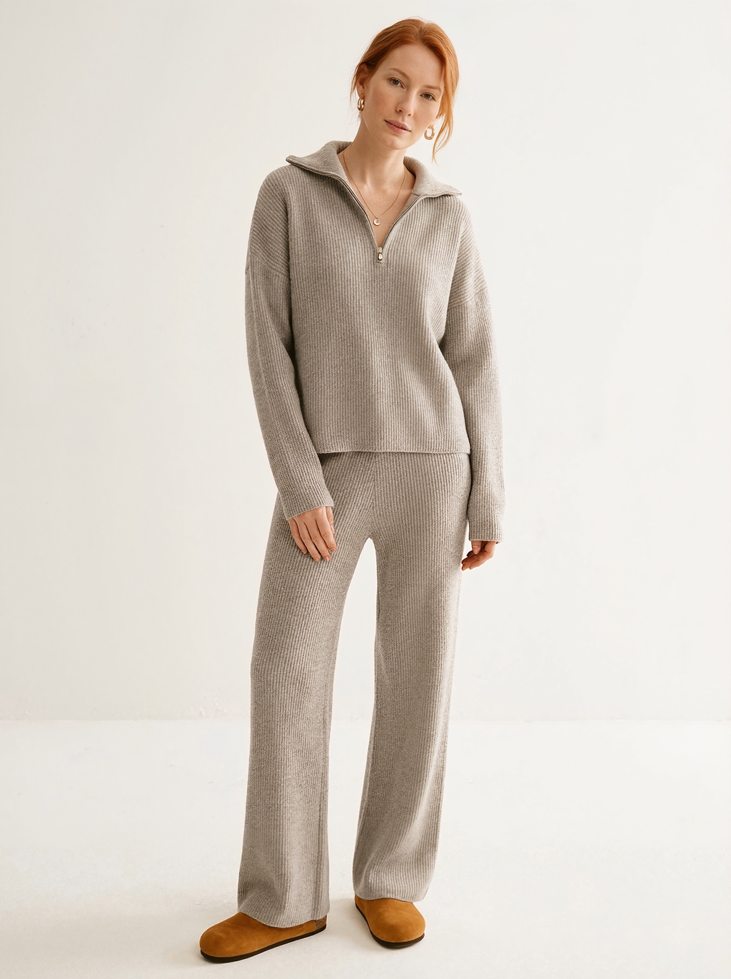 Casual Ribbed Knit Zipper Sweater