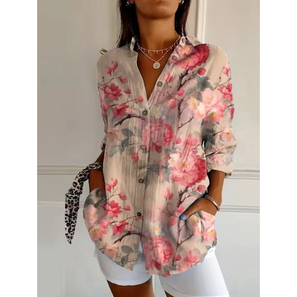 Floral Print Button-Front Blouse