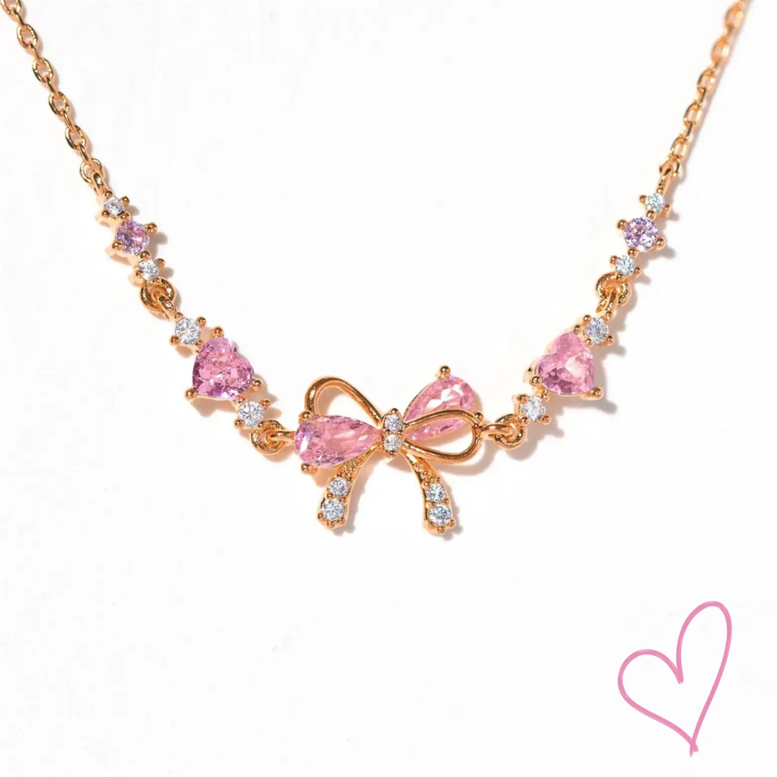 Sparkling Pink Heart Bow Bracelet