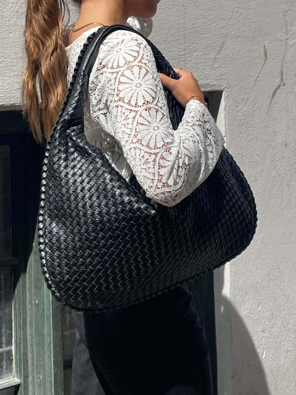 Oversized Woven Hobo Shoulder Bag