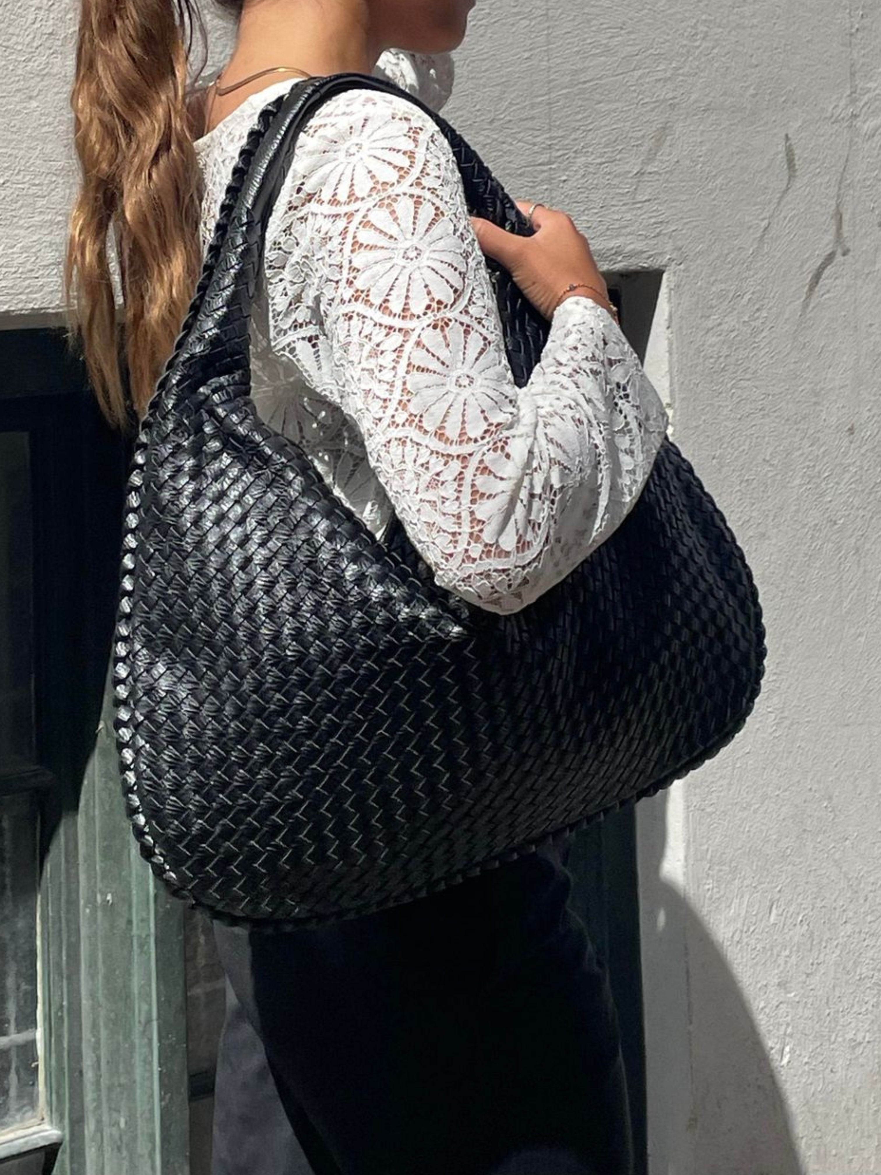 Oversized Woven Hobo Shoulder Bag