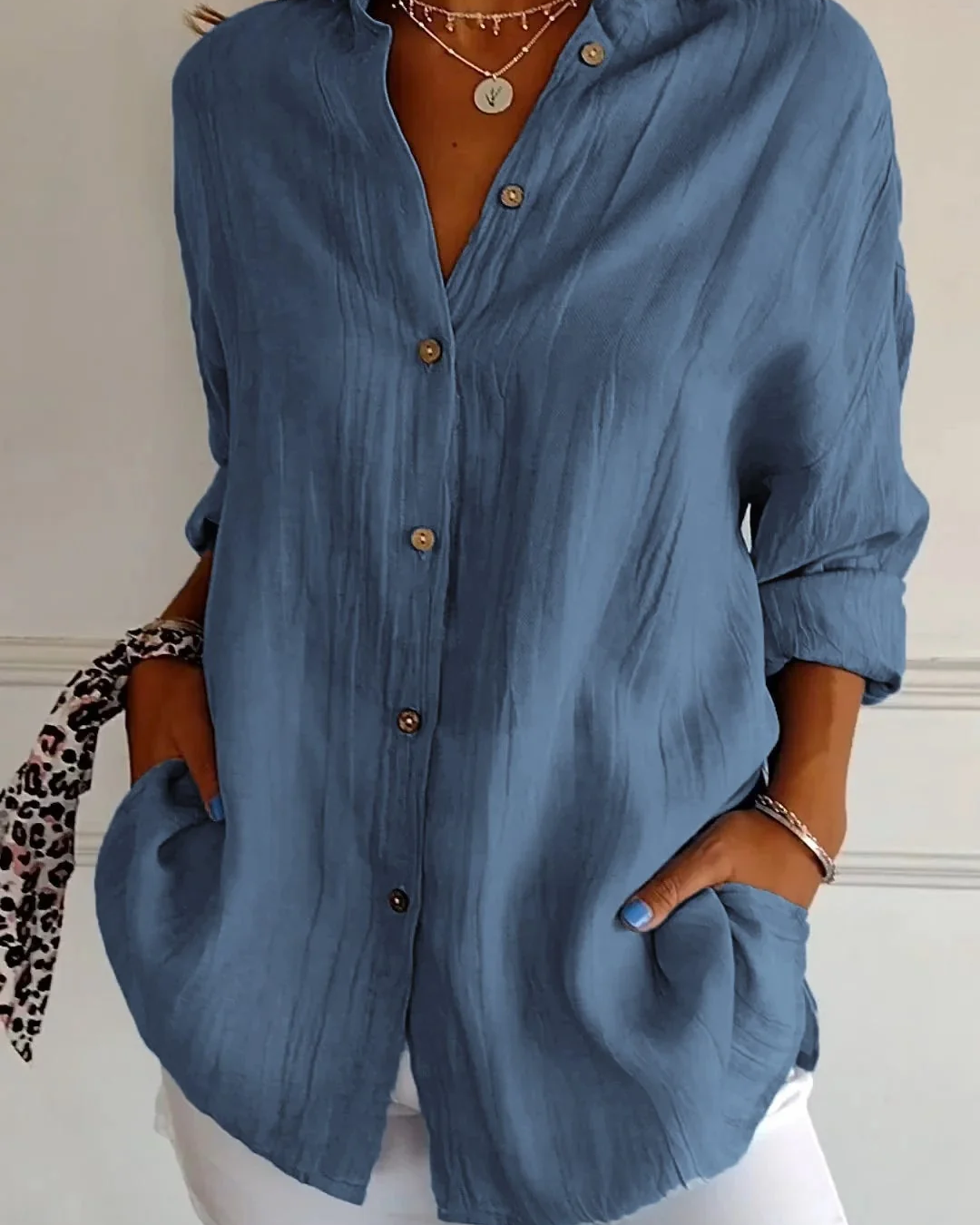 Crinkle Long Sleeve Blouse