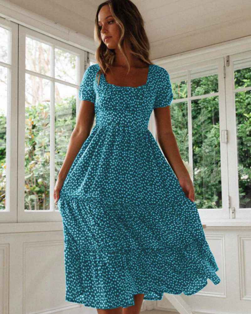 Polka Dot Puff Sleeve Midi Dress