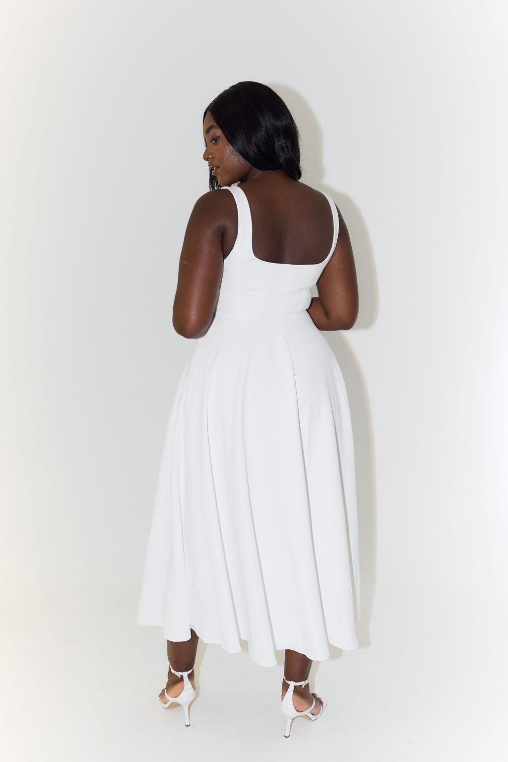 A-Line Square Neck Midi Dress