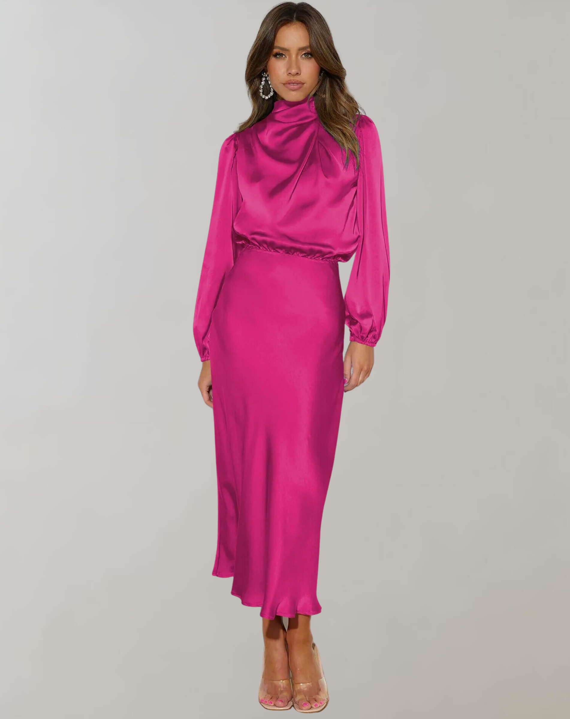 Draped Satin Midi Dress