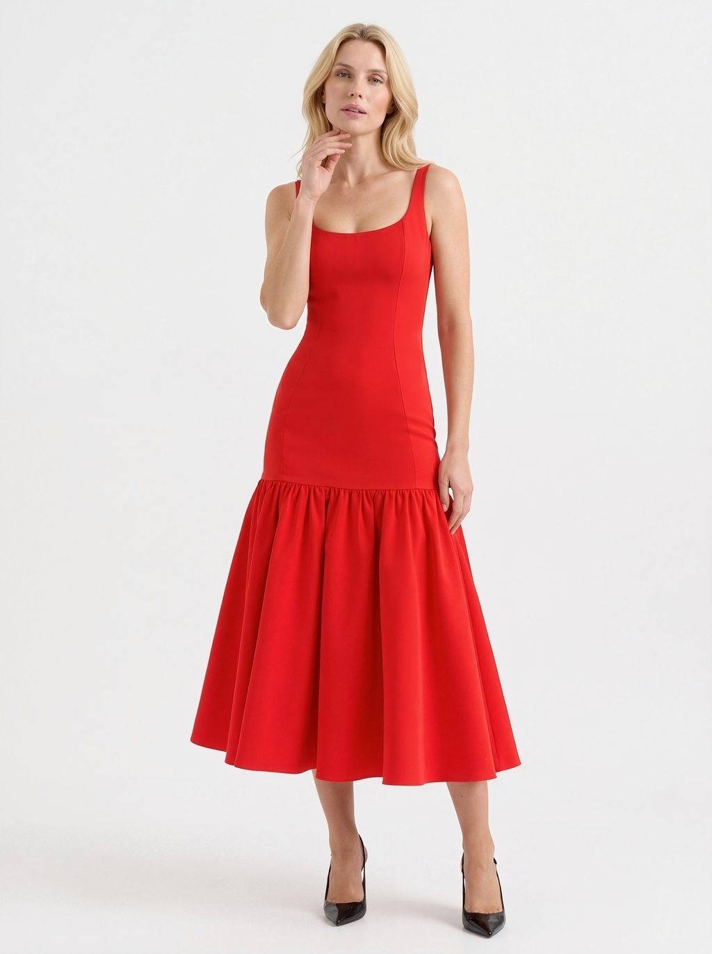 Sleeveless Flounce Midi Dress
