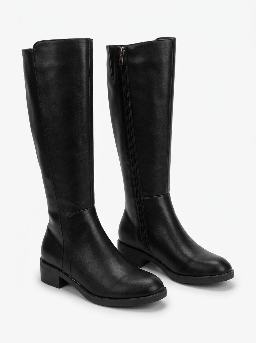 Black Knee High Block Heel Boots