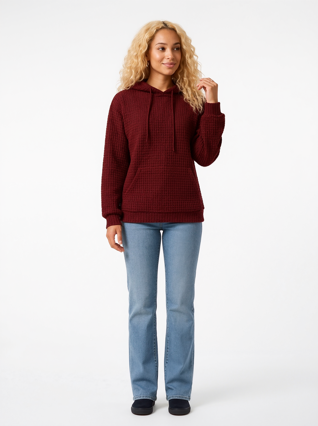 Textured Relaxed Fit Hooded Sweatshirt