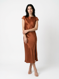 Rust Satin Midi Dress