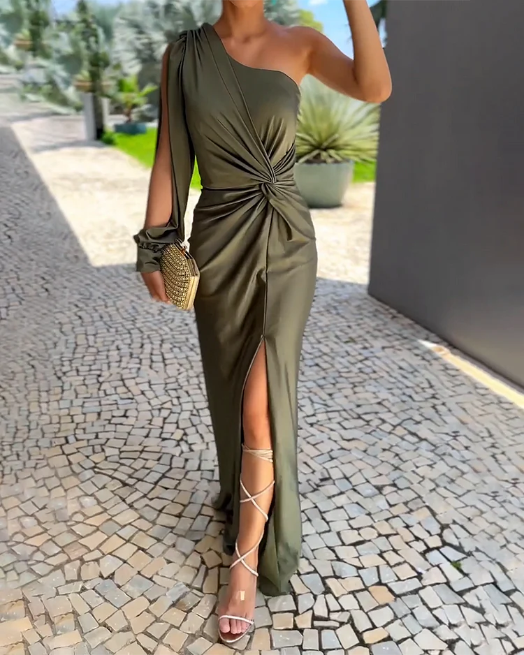 One Shoulder Knot Detail Maxi Dress