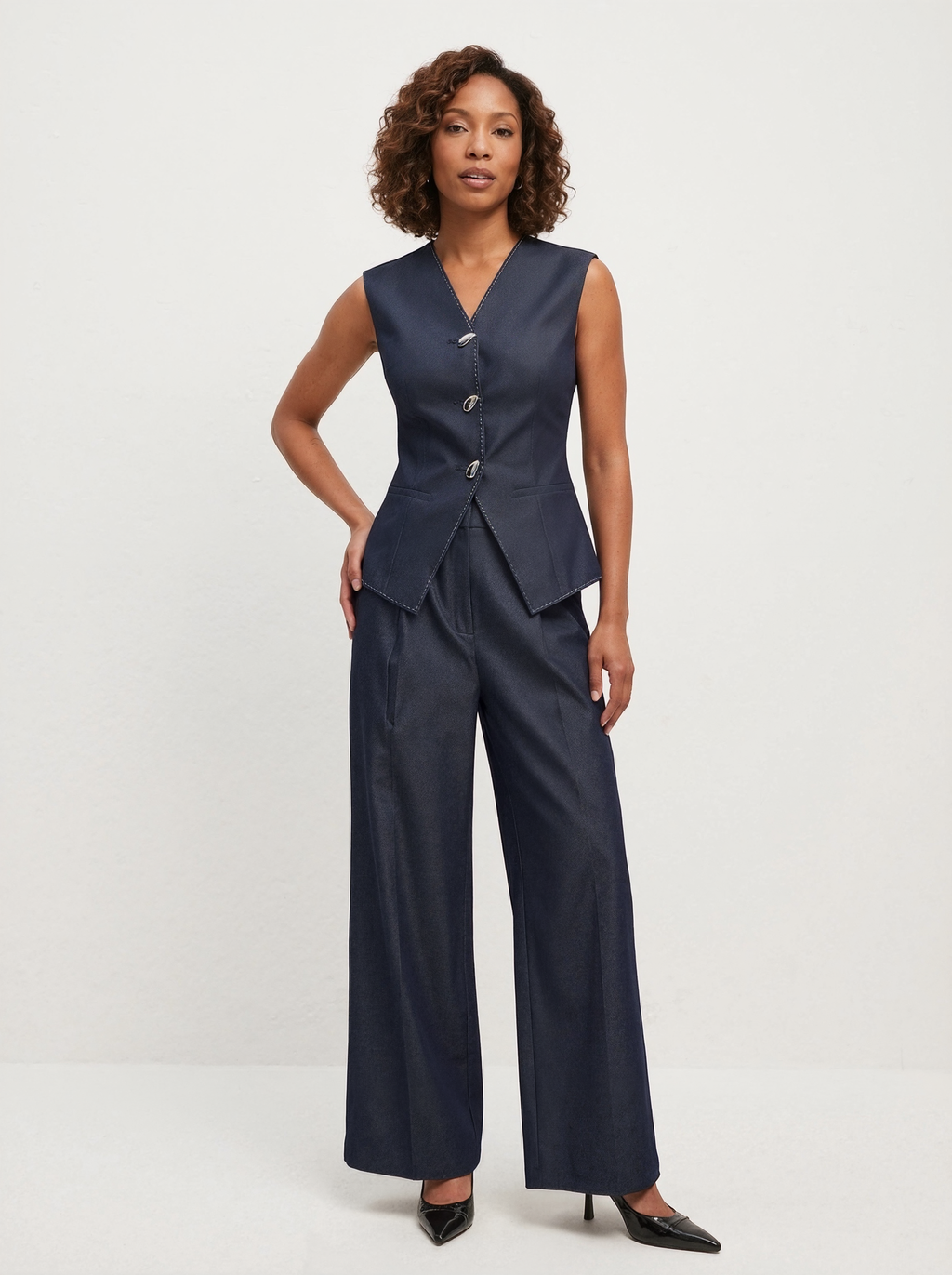 Contrast Stitching Peplum Vest