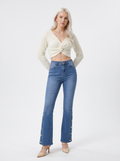 High-Waist Button Bootcut Jeans