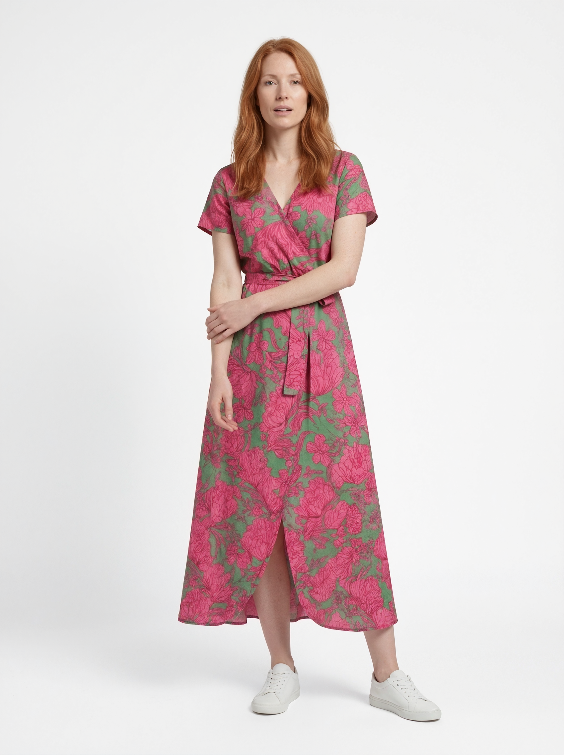 Summer Floral Wrap Midi Dress