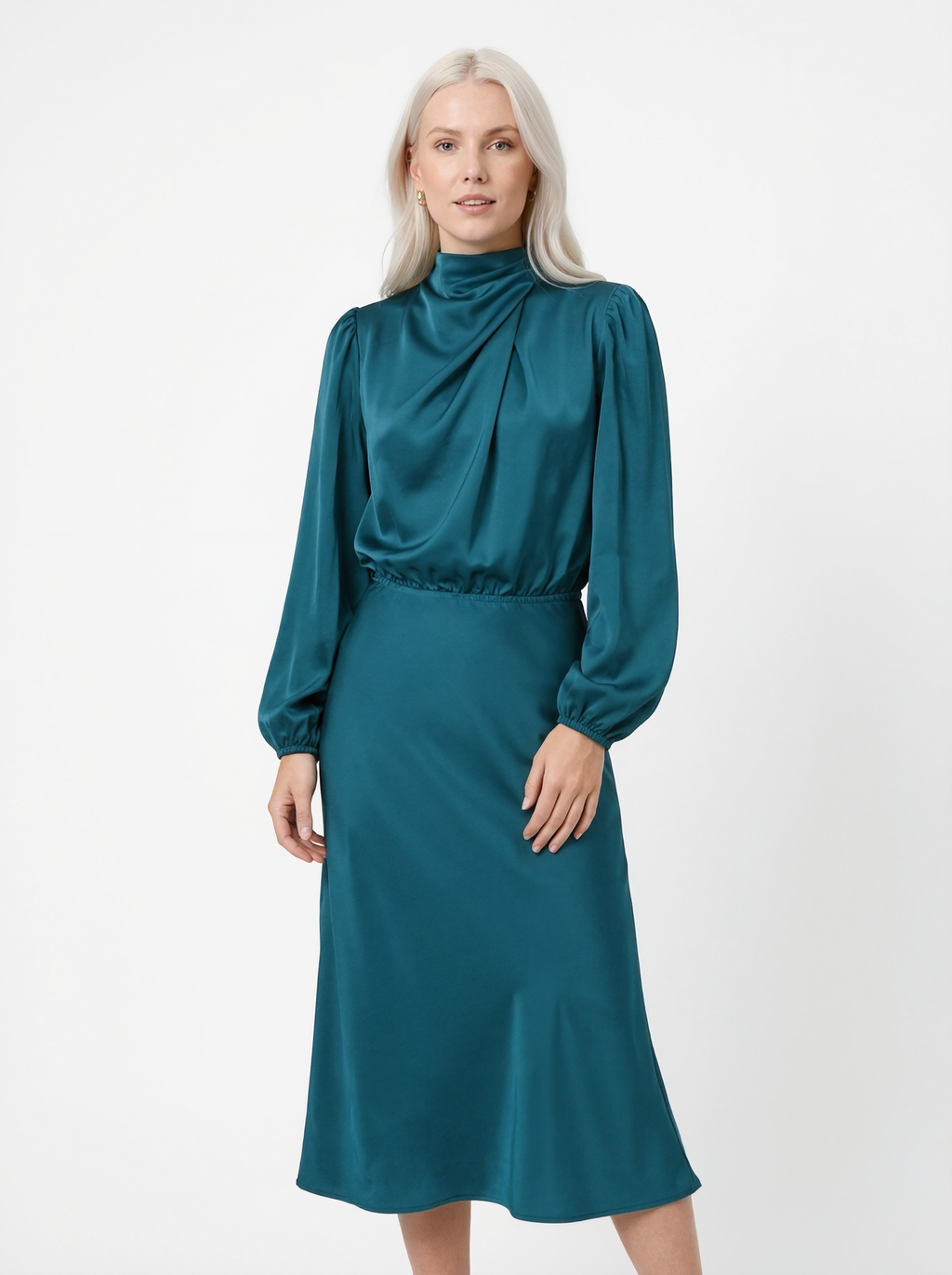 Draped Satin Midi Dress