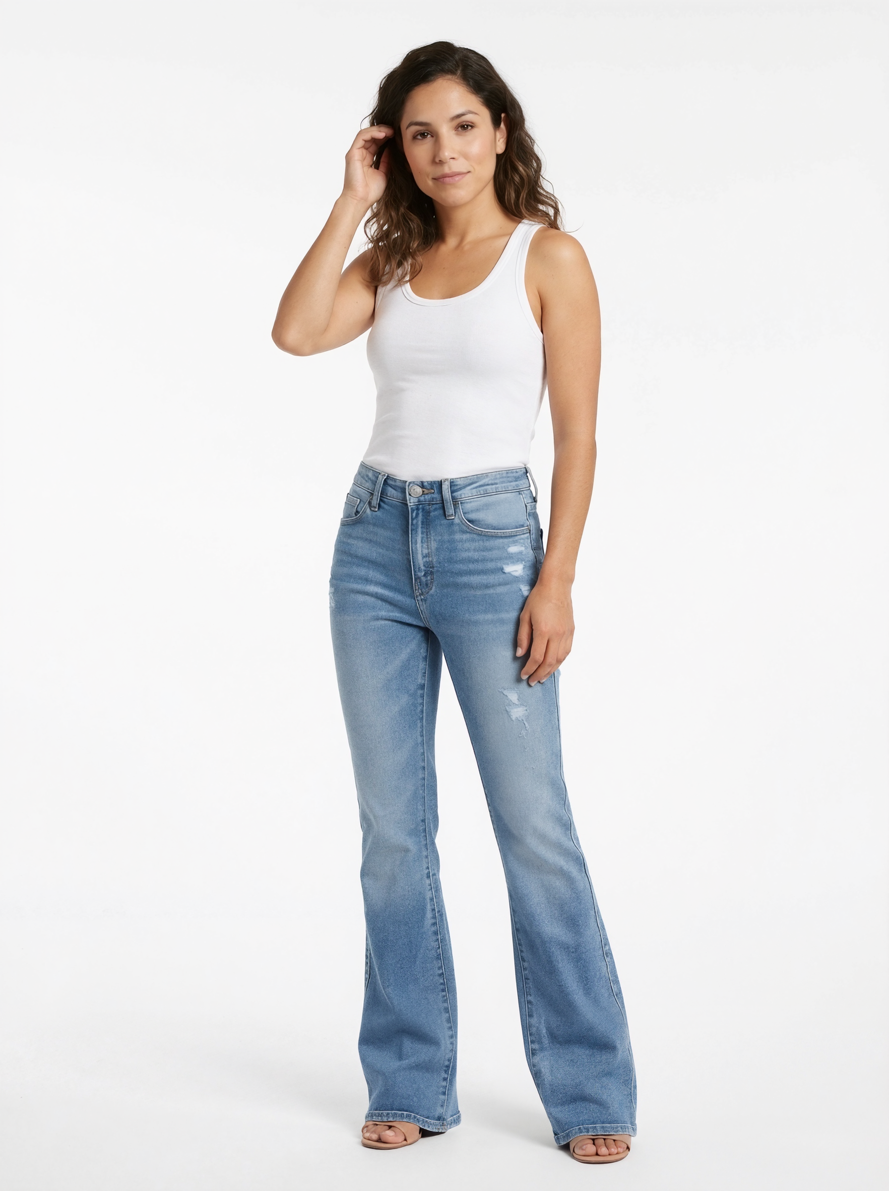 High Waist Distressed Flared Jeans