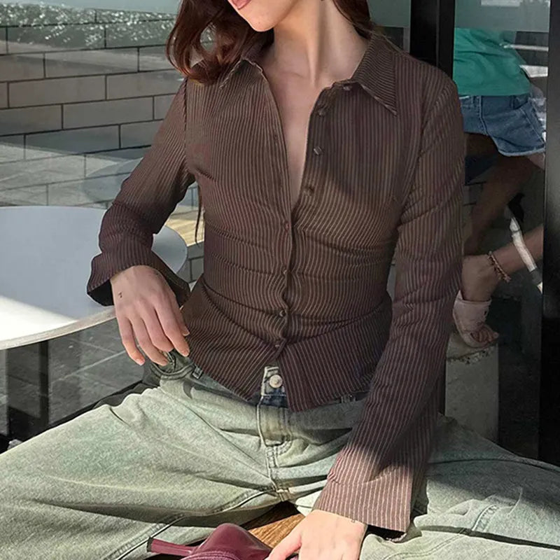 Classic Pinstripe Long Sleeve Blouse