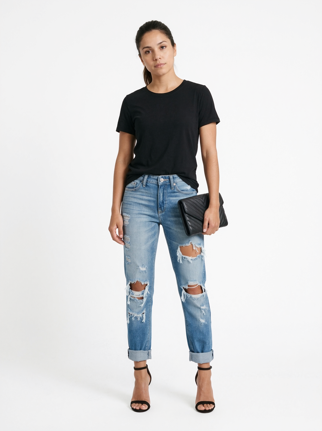 High-Waisted Destroyed Boyfriend Jeans