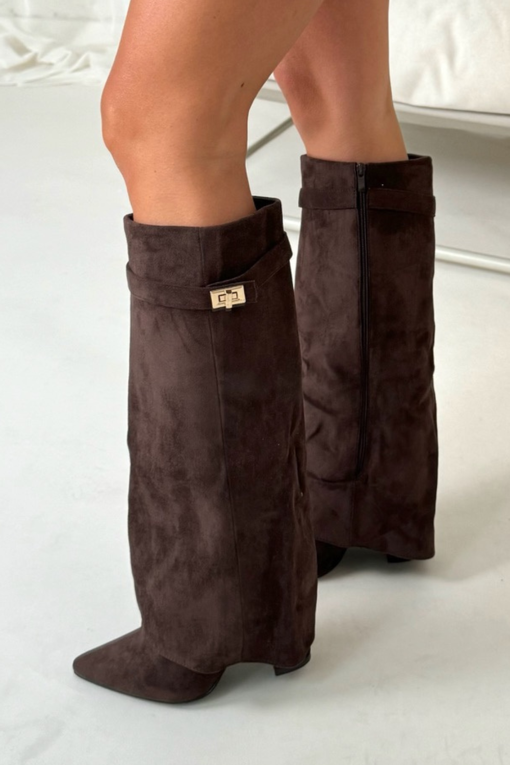 Suede Flap Detail Tall Boots