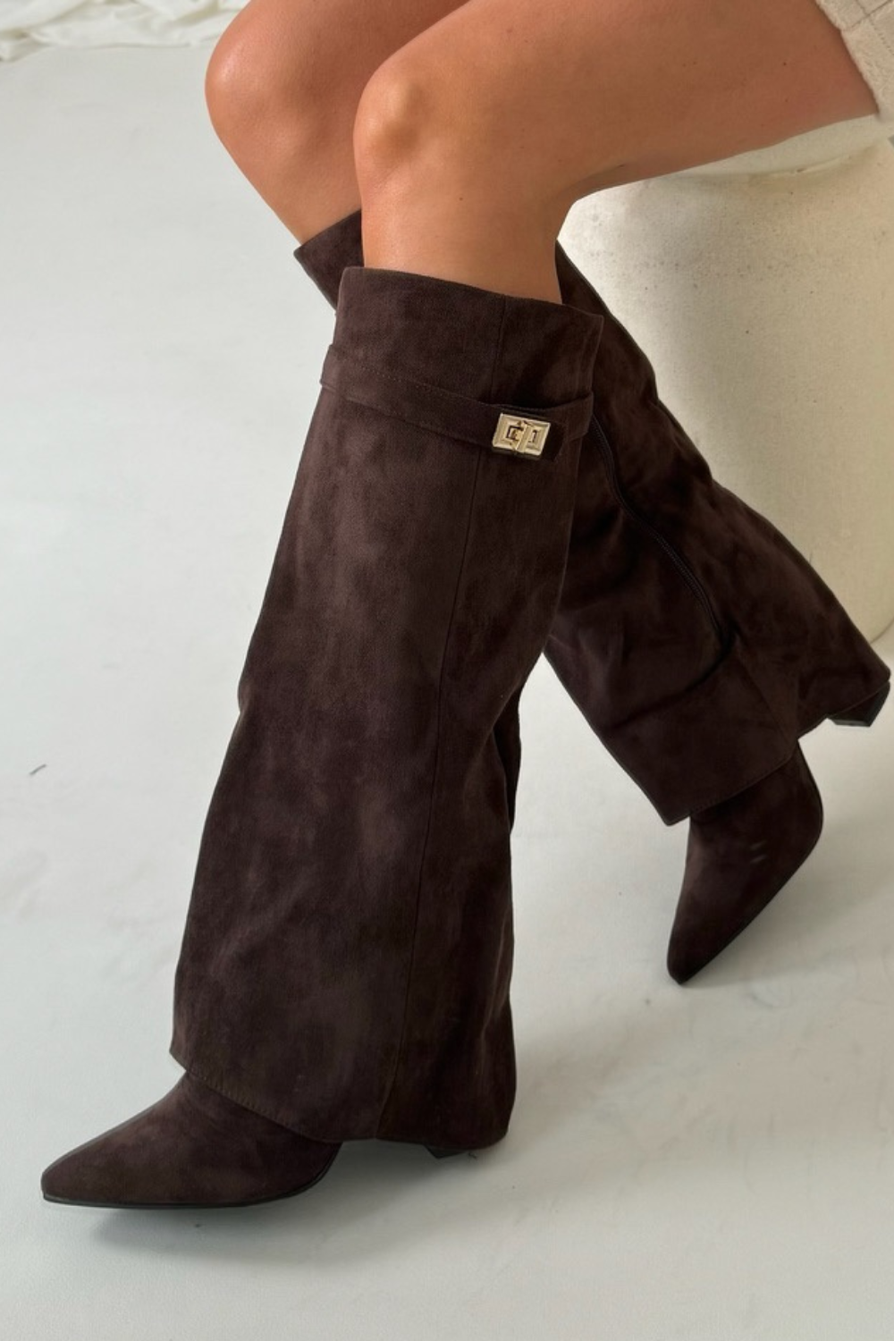Suede Flap Detail Tall Boots
