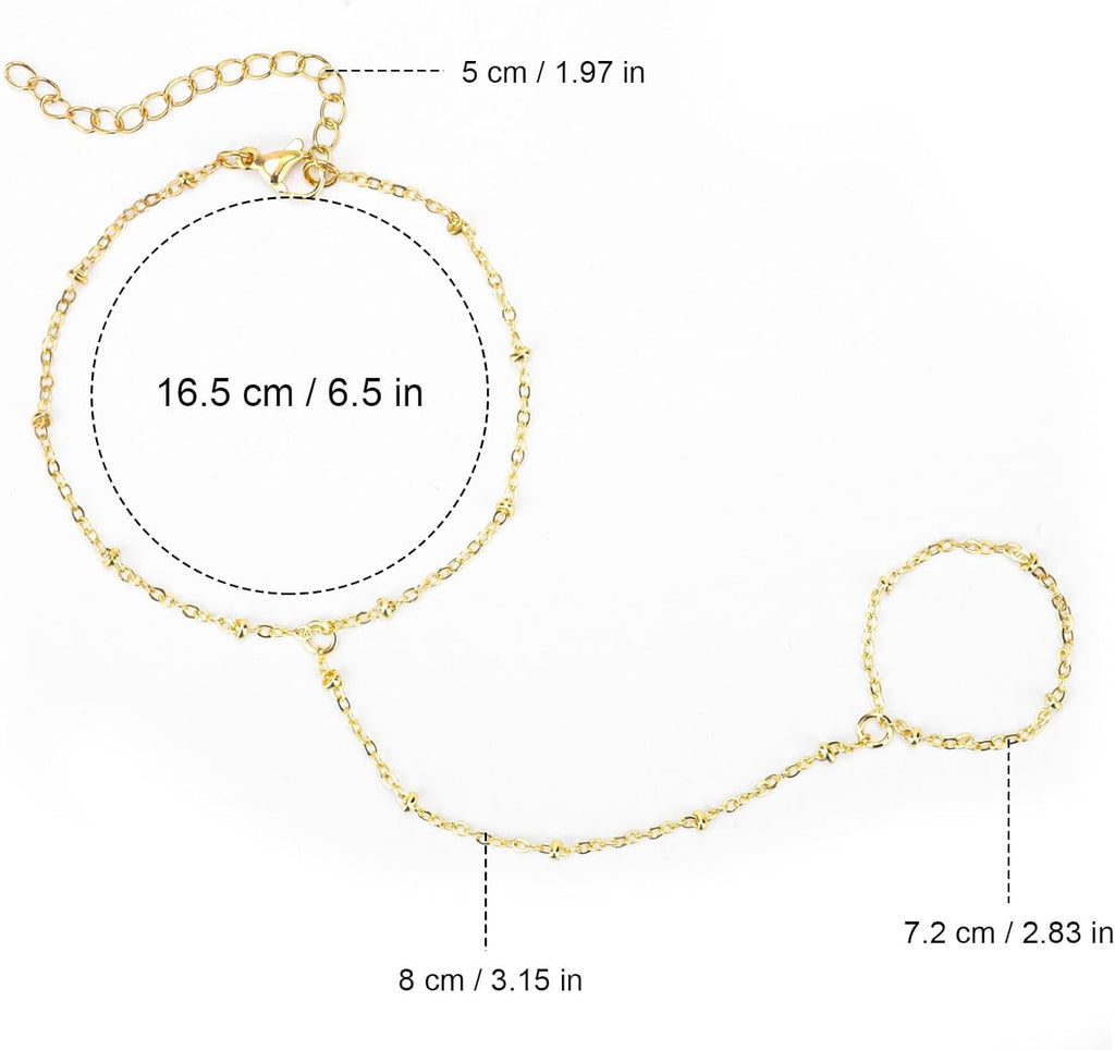 Gold Beaded Hand Chain Bracelet