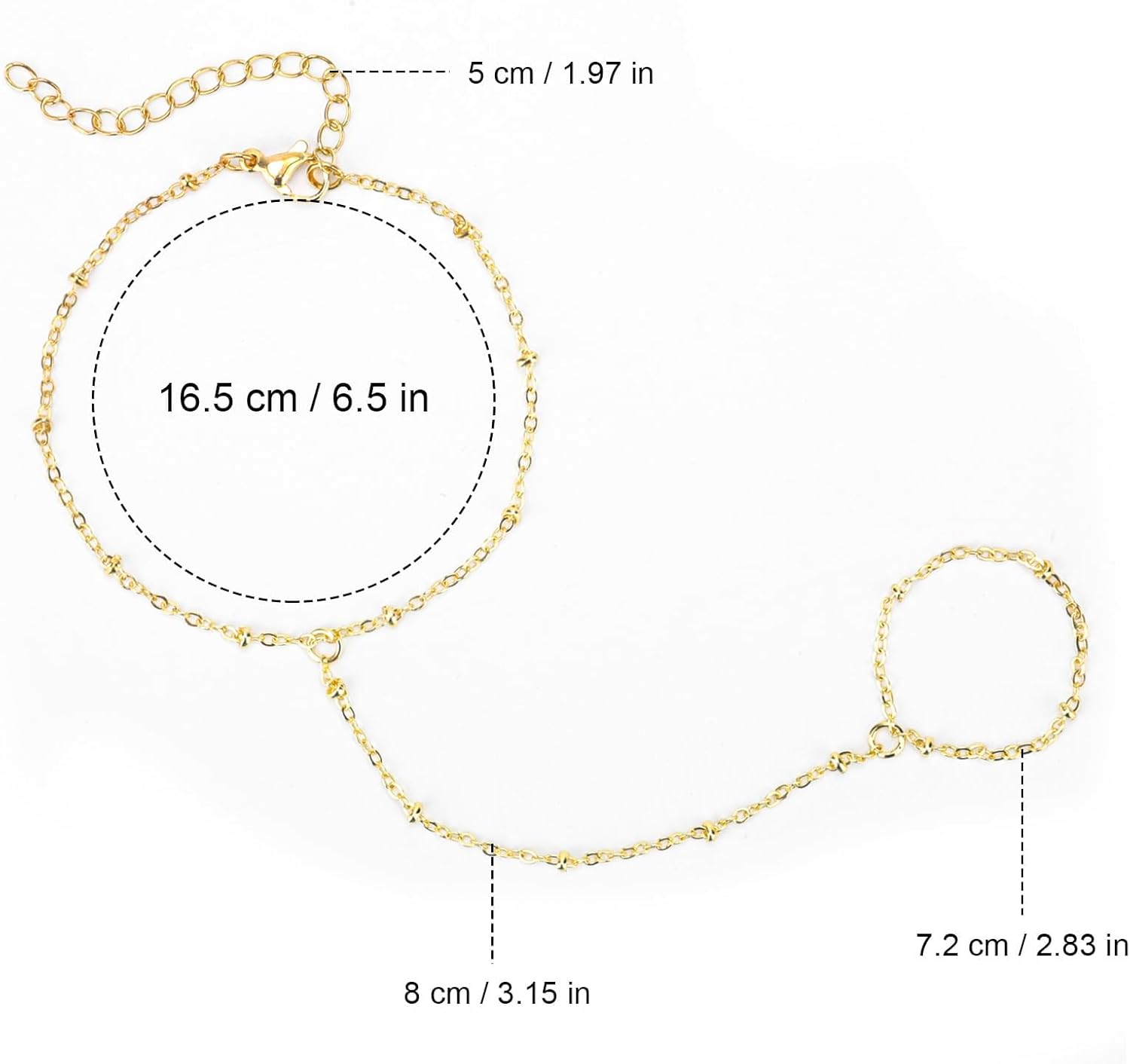 Gold Beaded Hand Chain Bracelet