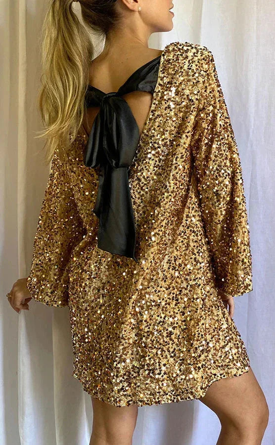 Sequin Long-Sleeve Mini Dress
