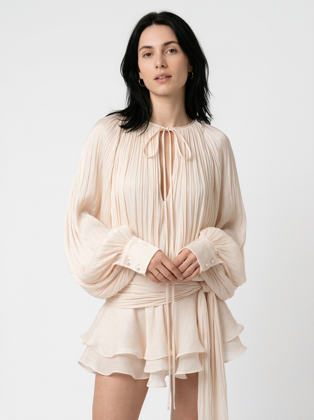 Pleated Long-Sleeve Playsuit