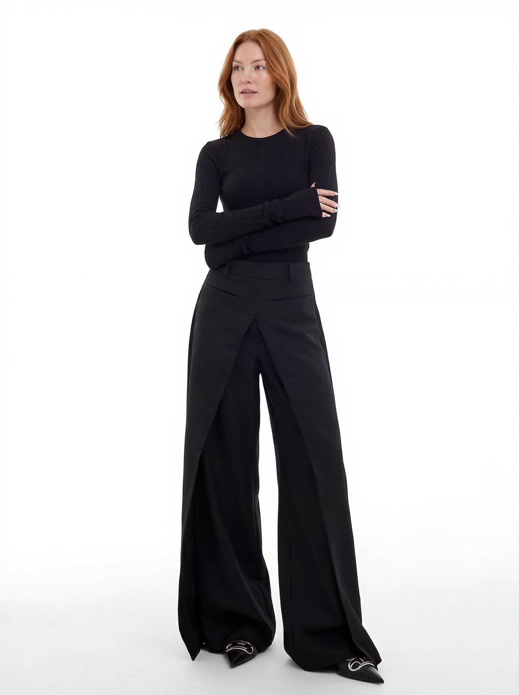 High Waist Split Wide Leg Trousers