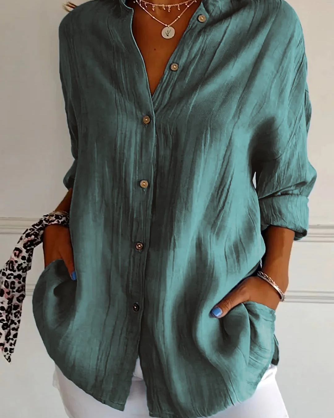 Crinkle Long Sleeve Blouse
