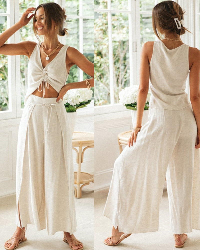 Relaxed Tie-Front Matching Set