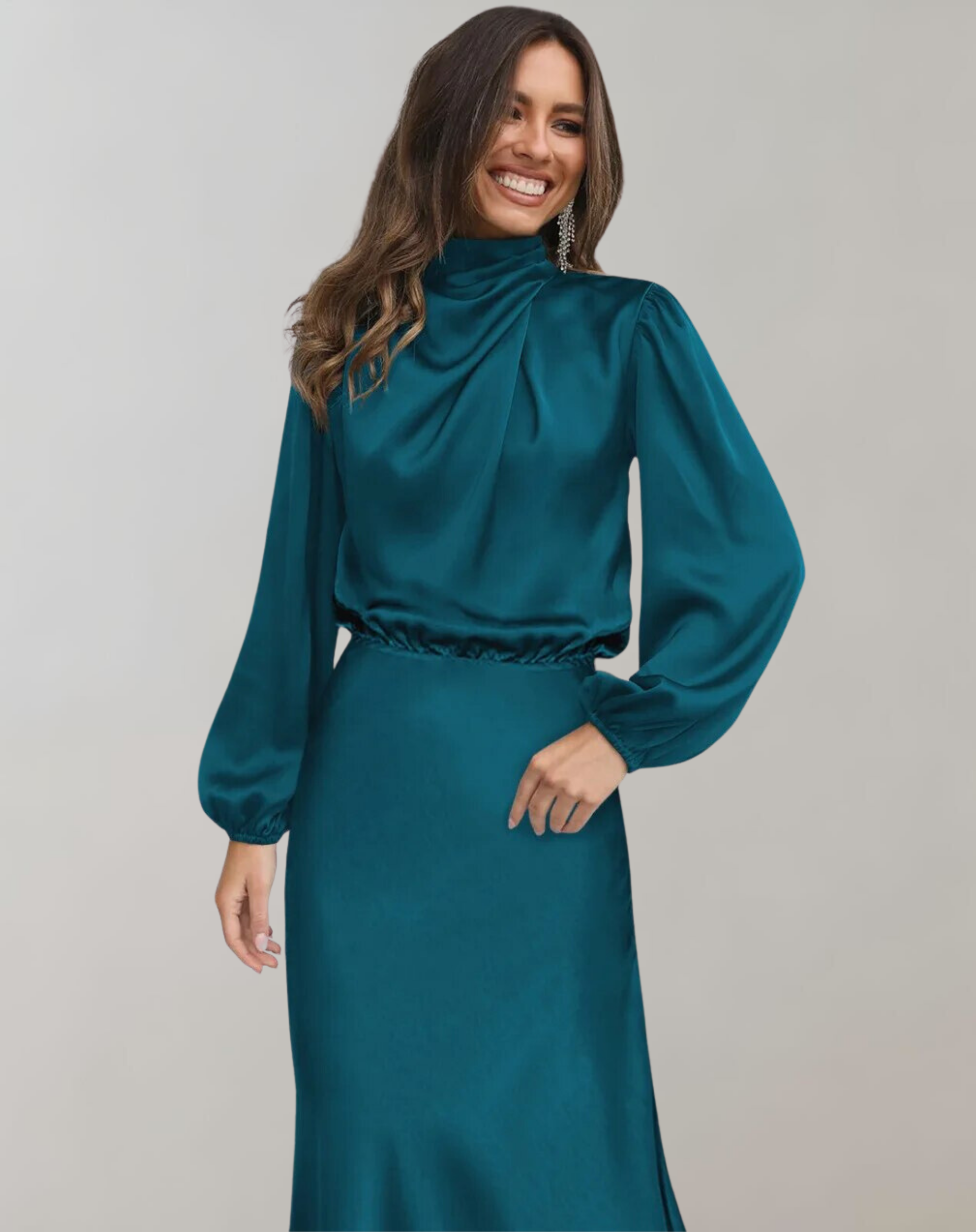 Draped Satin Midi Dress