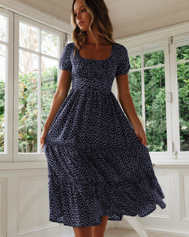 Polka Dot Puff Sleeve Midi Dress