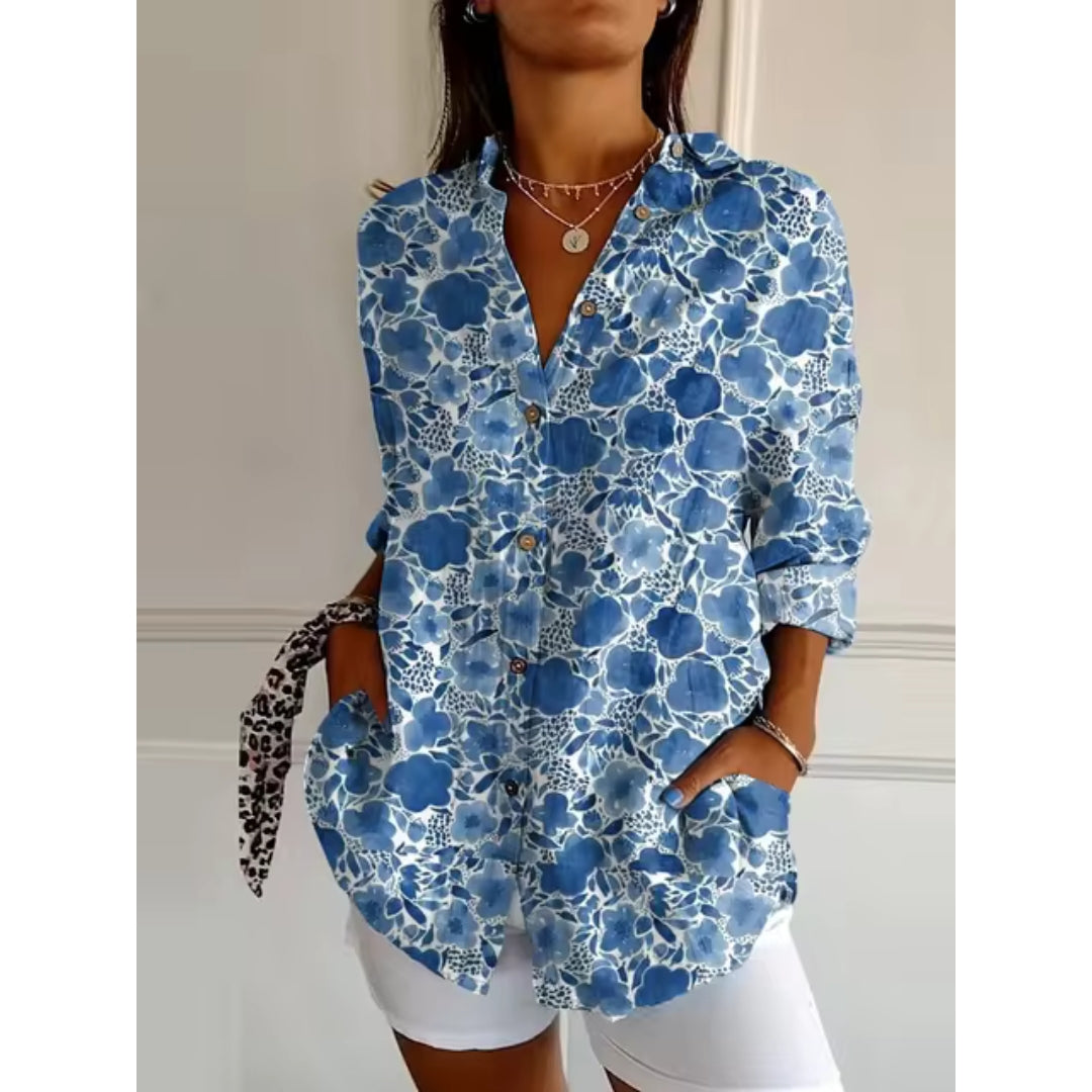 Floral Print Button-Front Blouse