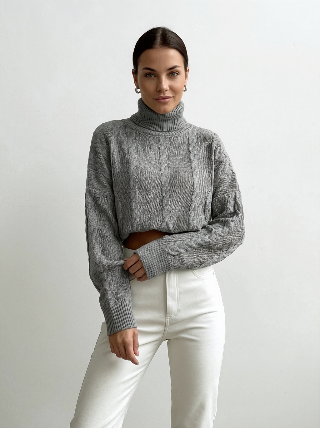 Cable Knit Cropped Turtleneck Sweater