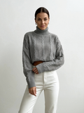 Cable Knit Cropped Turtleneck Sweater