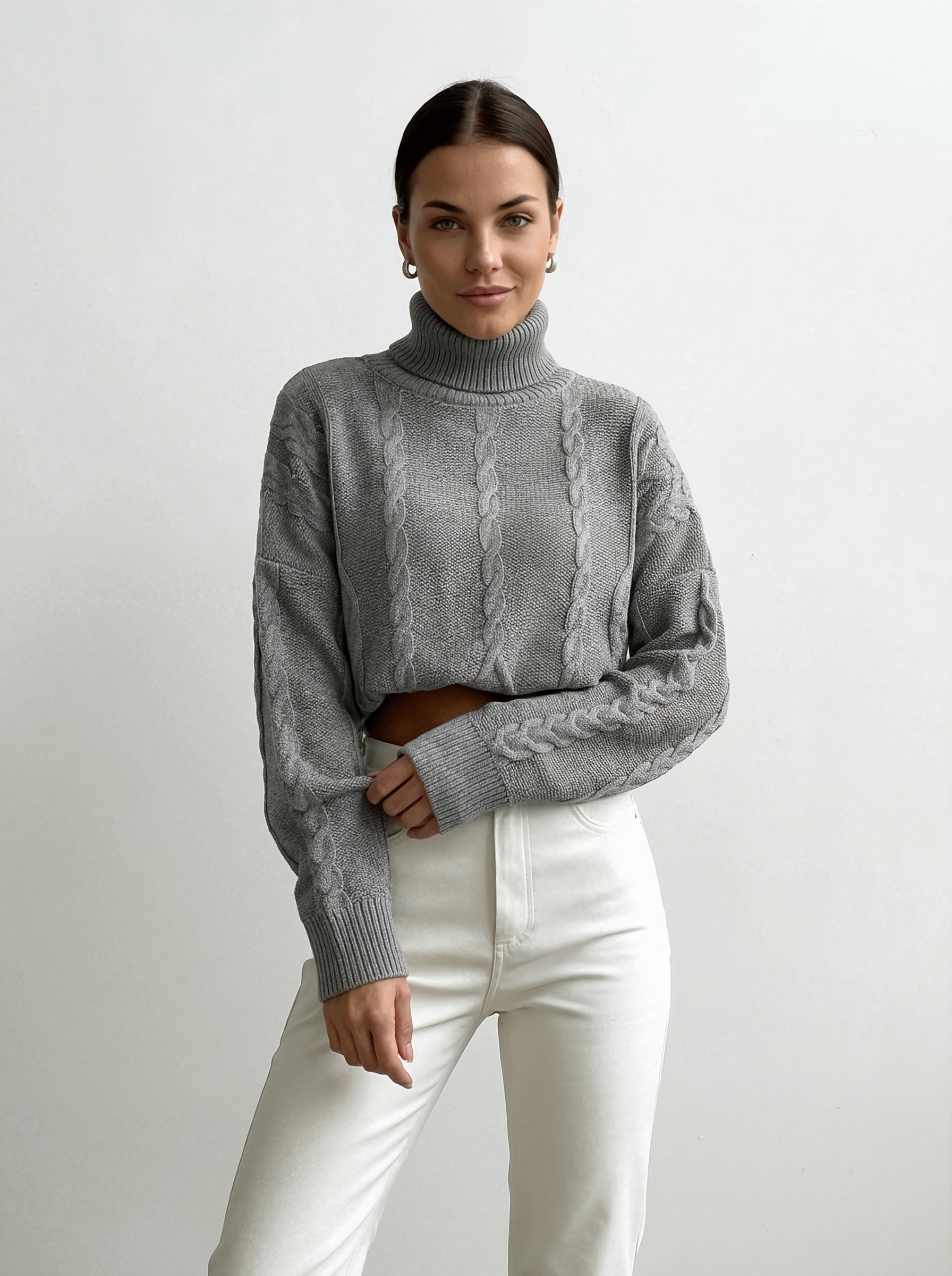 Cable Knit Cropped Turtleneck Sweater