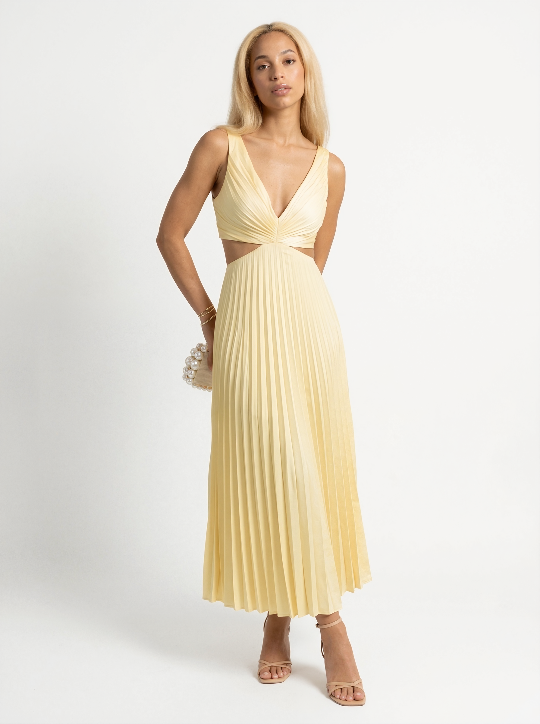 Elegant Pleated Cutout Midi Dress