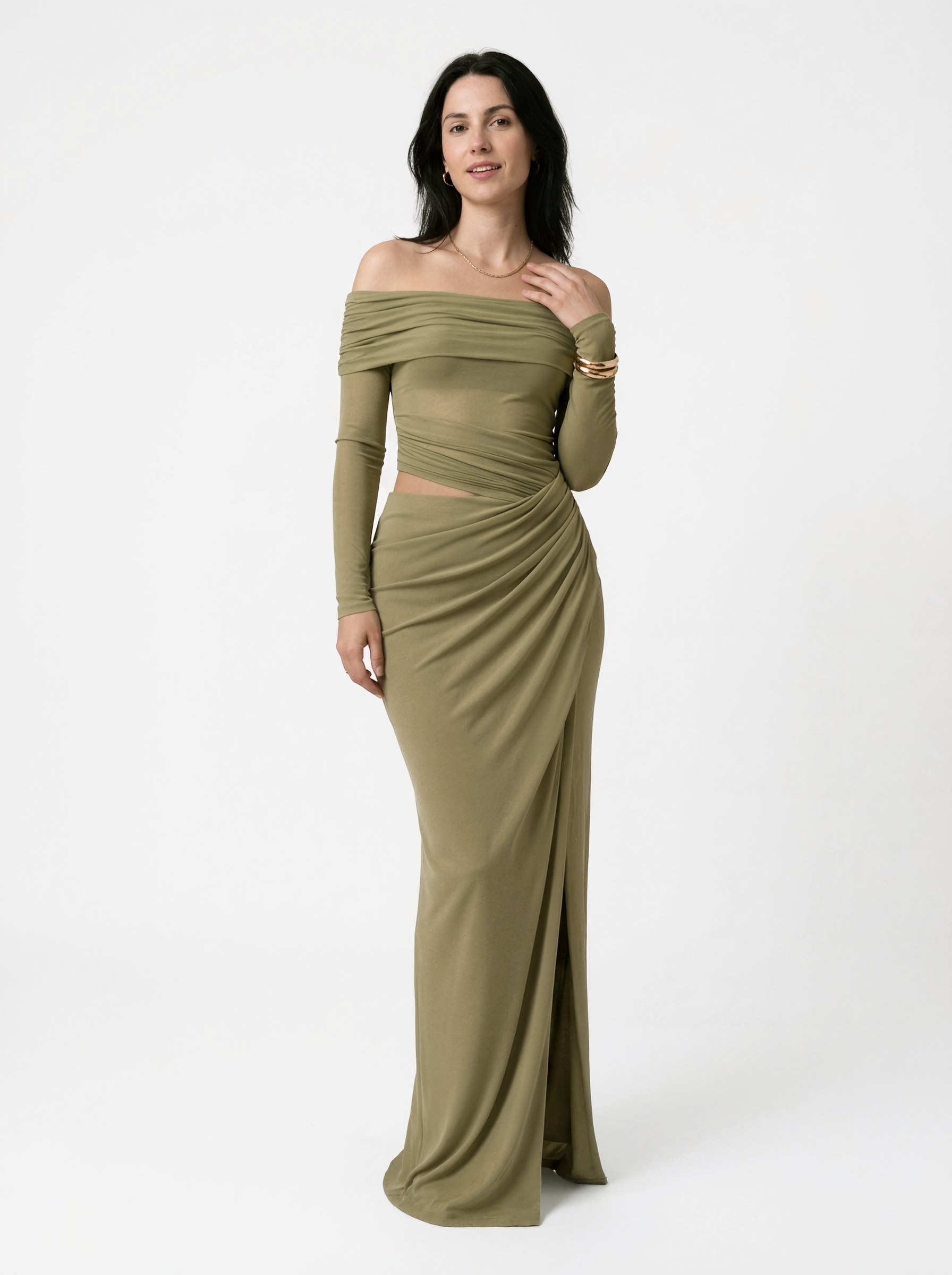 Olive Draped Maxi Dress