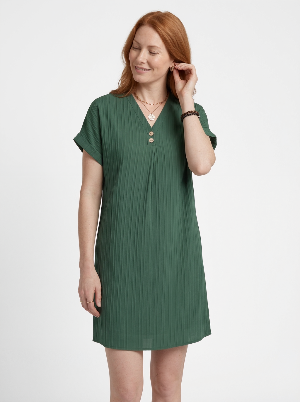 Pleated V-Neck Midi Dress