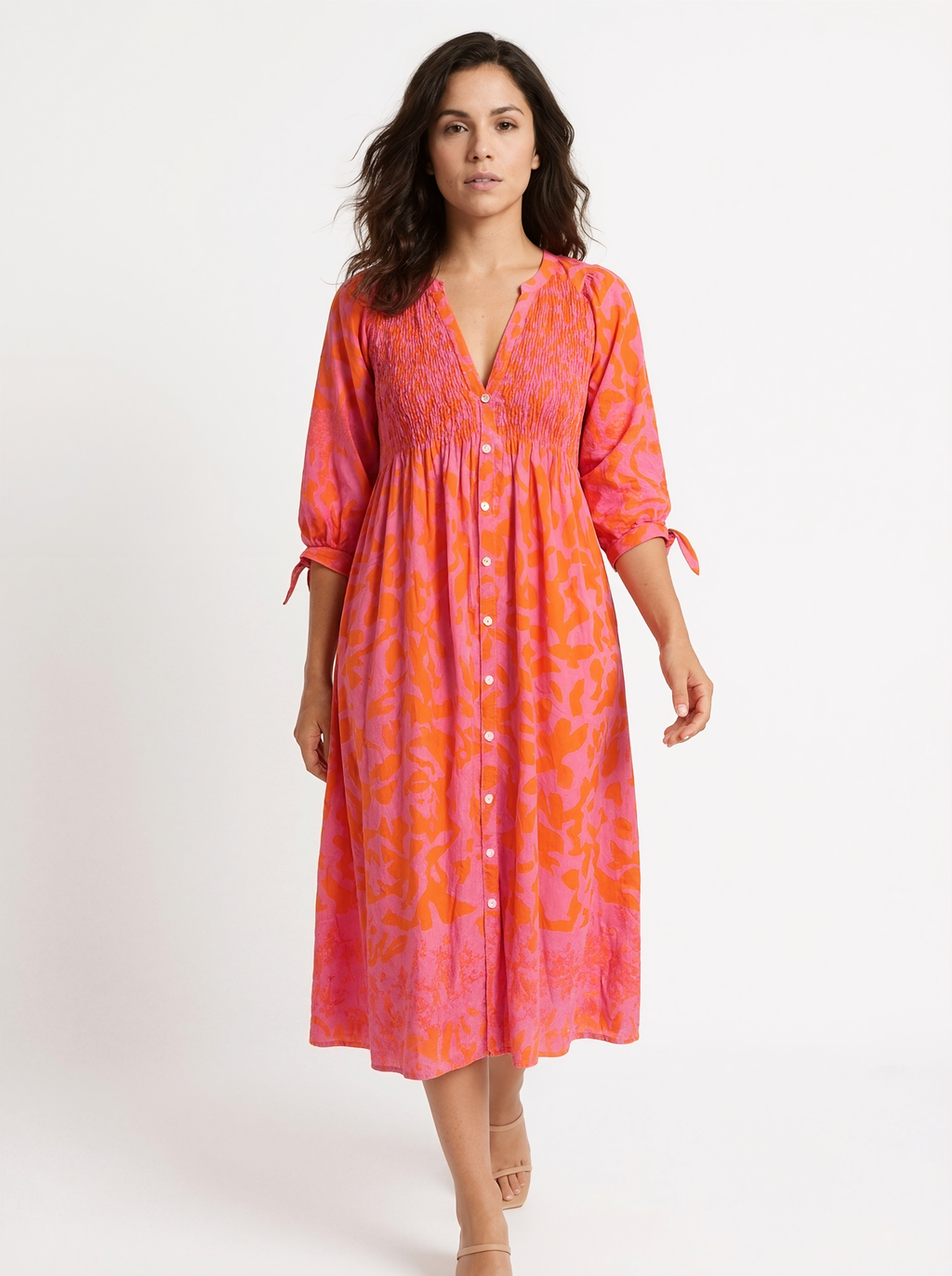 Orange Summer Patterned Midi Dress