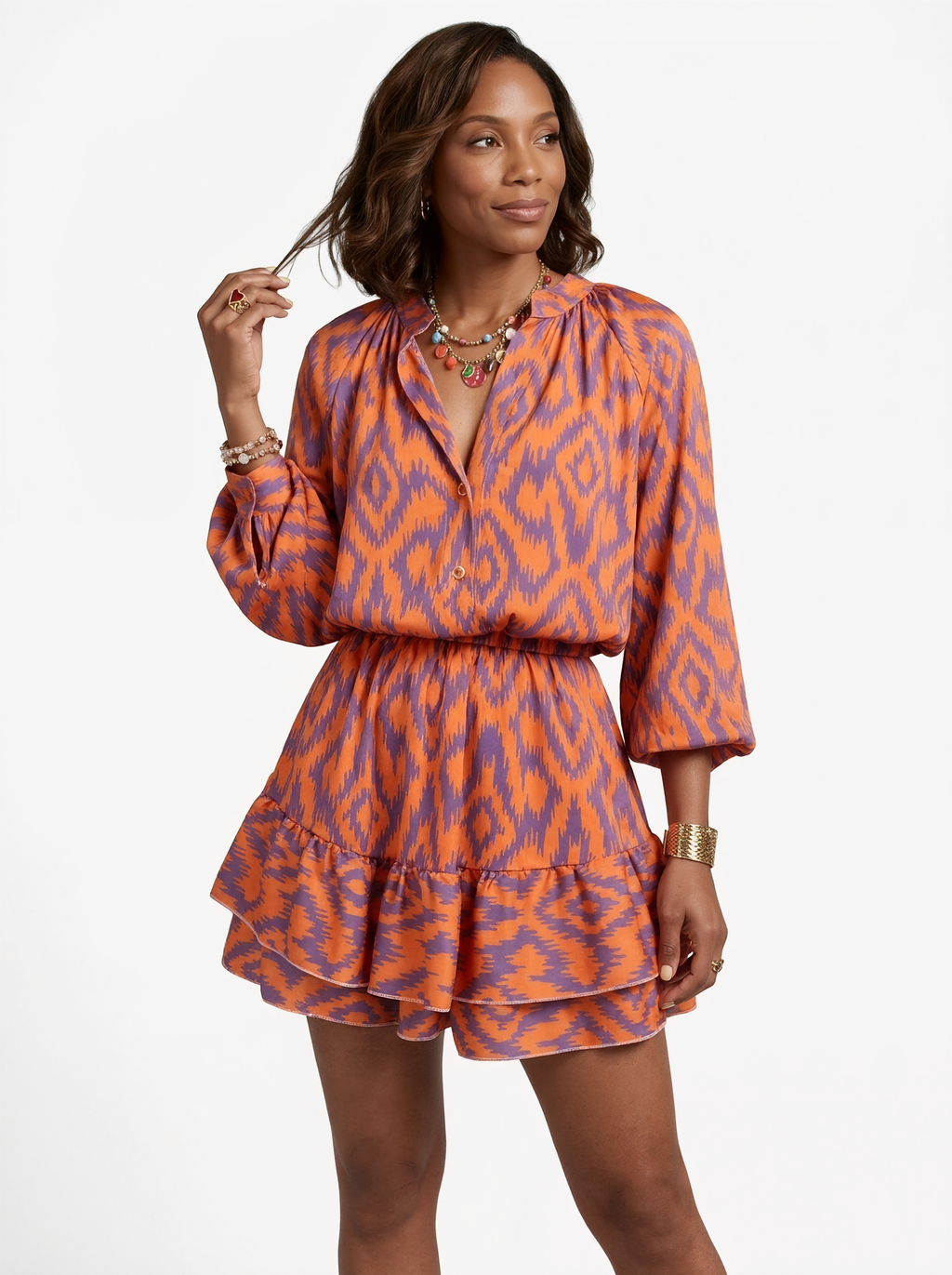 Ikat Ruffle Mini Dress
