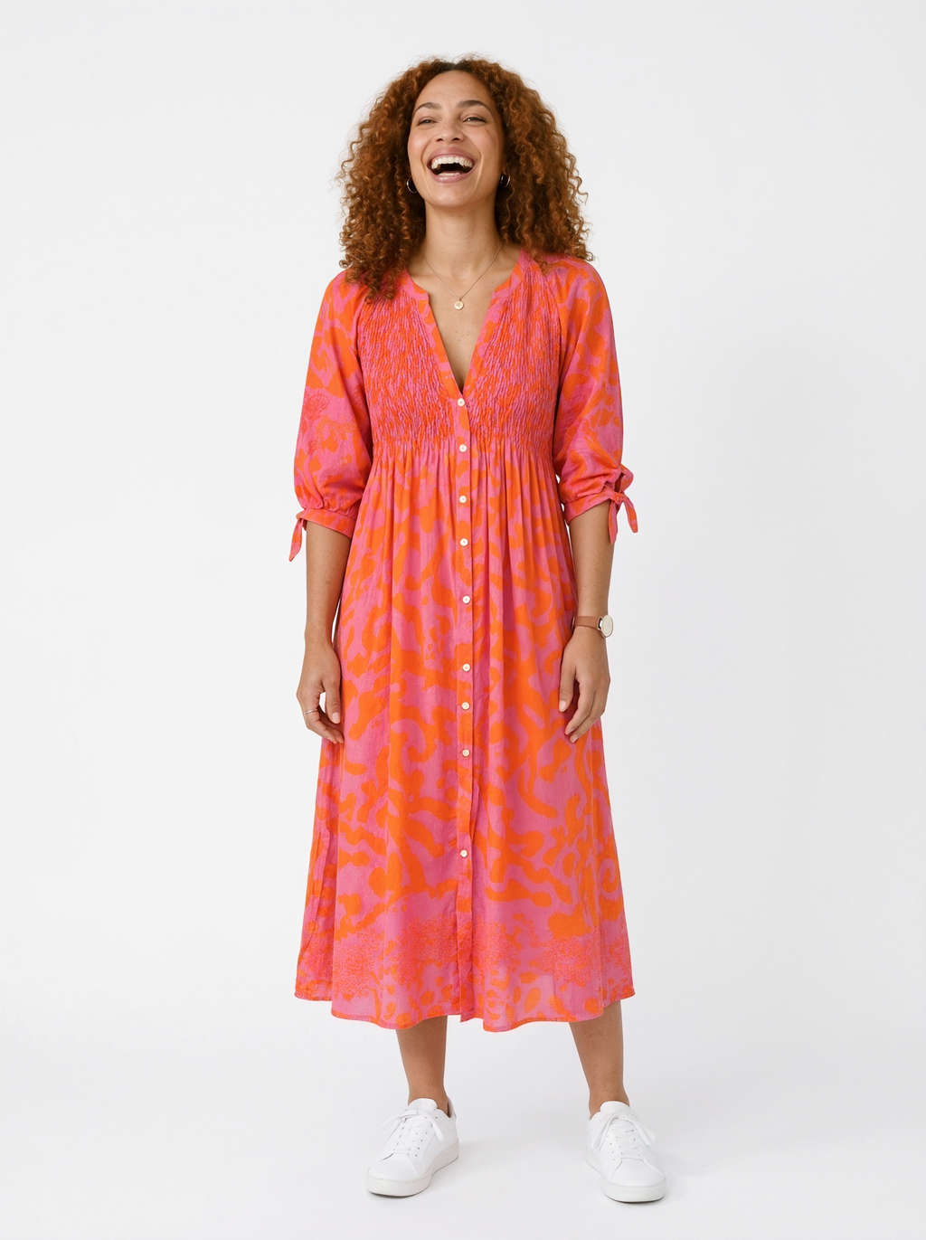 Pink Abstract Midi Dress
