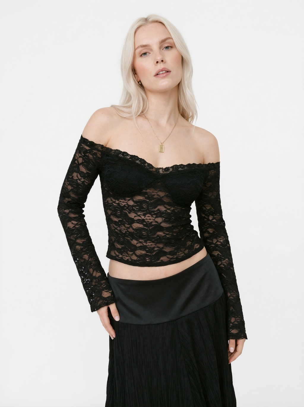 Sheer Lace Off Shoulder Top